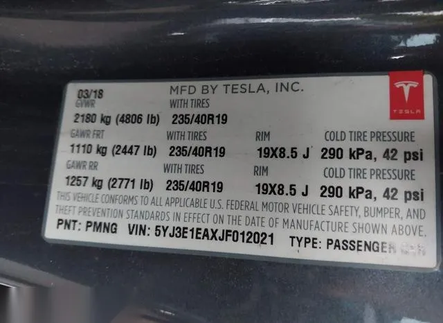 5YJ3E1EAXJF012021 2018 2018 Tesla Model 3- Long Range/Mid R 9