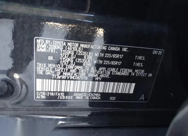 2T3W1RFV1MC087019 2021 2021 Toyota RAV4- Xle 9