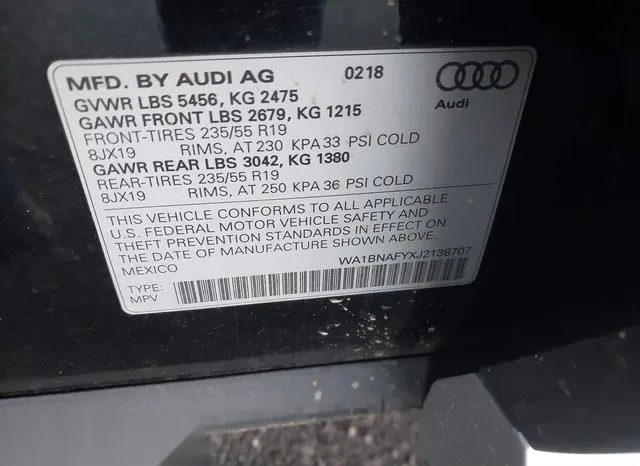 WA1BNAFYXJ2138707 2018 2018 Audi Q5- 2-0T Premium/2-0T Tech 9