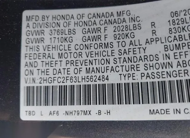 2HGFC2F63LH562484 2020 2020 Honda Civic- LX 8