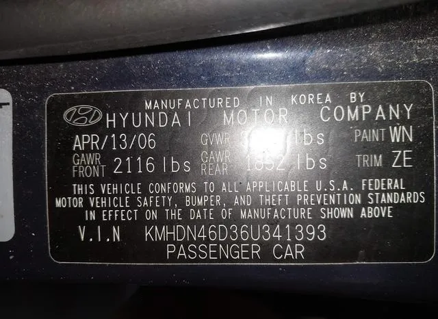 KMHDN46D36U341393 2006 2006 Hyundai Elantra- Gls/Limited 9