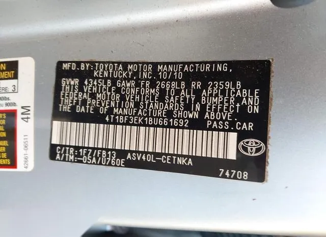 4T1BF3EK1BU661692 2011 2011 Toyota Camry 9