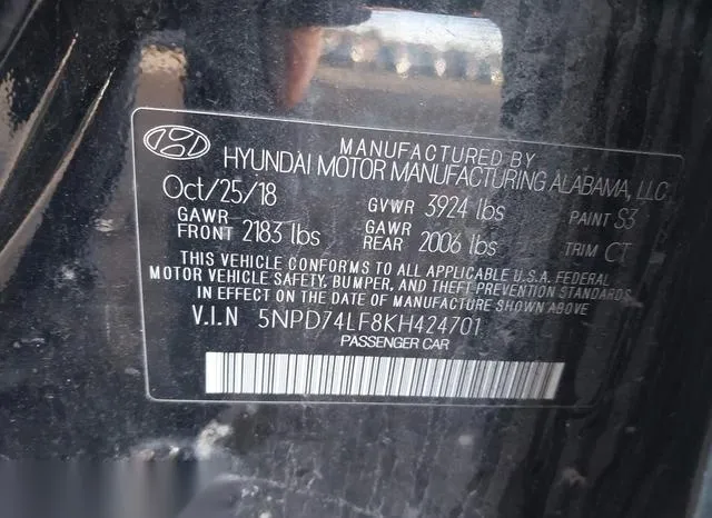 5NPD74LF8KH424701 2019 2019 Hyundai Elantra- SE 9