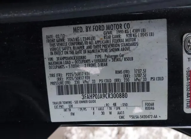 3FAHP0JA9CR300880 2012 2012 Ford Fusion- Sel 9