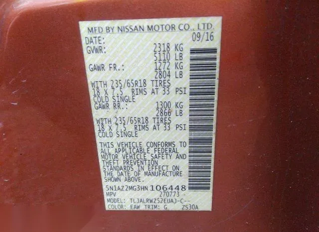 5N1AZ2MG3HN106448 2017 2017 Nissan Murano- SL 9