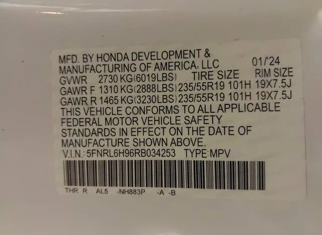 5FNRL6H96RB034253 2024 2024 Honda Odyssey- Elite 9