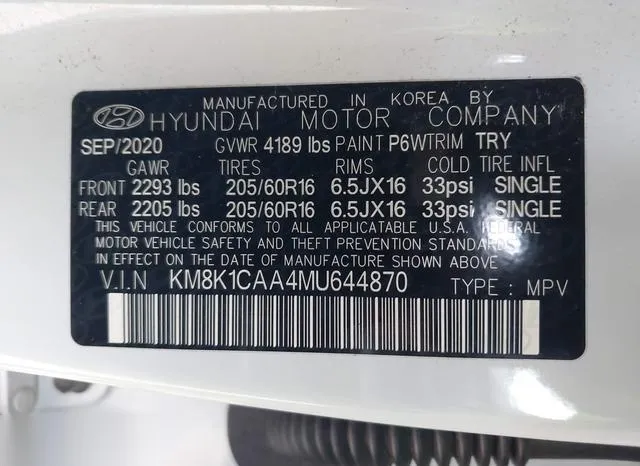 KM8K1CAA4MU644870 2021 2021 Hyundai Kona- SE 9