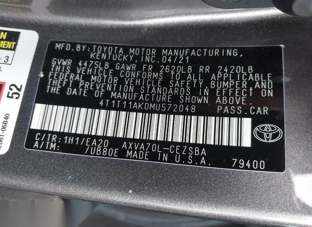 4T1T11AK0MU572048 2021 2021 Toyota Camry- SE 9