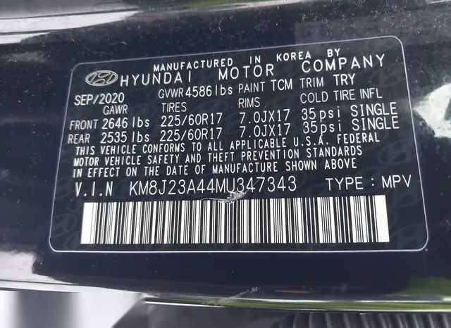 KM8J23A44MU347343 2021 2021 Hyundai Tucson- SE 9