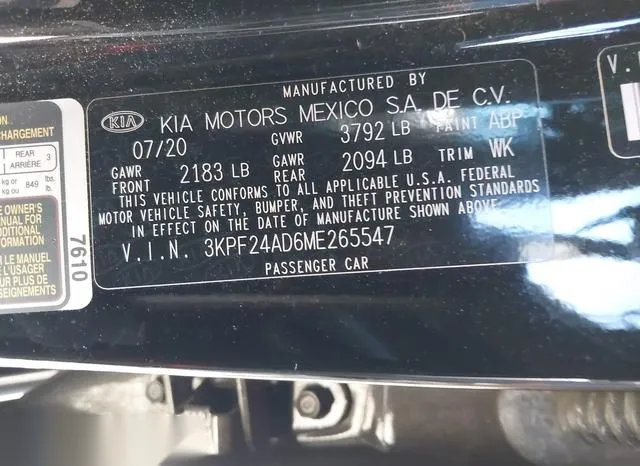 3KPF24AD6ME265547 2021 2021 KIA Forte- Lxs 9