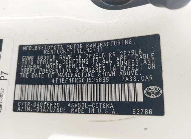 4T1BF1FK6CU535865 2012 2012 Toyota Camry- SE 9