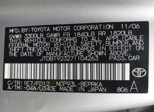 JTDBT923271104263 2007 2007 Toyota Yaris 9