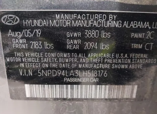 5NPD94LA3LH518176 2020 2020 Hyundai Elantra- Eco 9