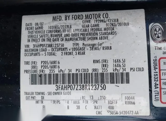 3FAHP07Z38R123750 2008 2008 Ford Fusion- SE 9