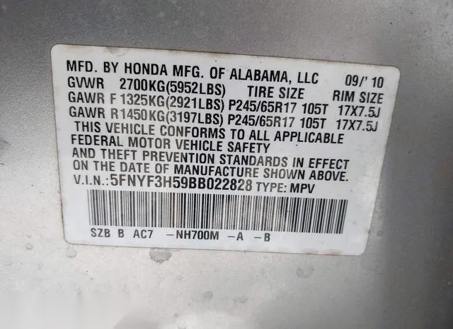 5FNYF3H59BB022828 2011 2011 Honda Pilot- Ex-L 9