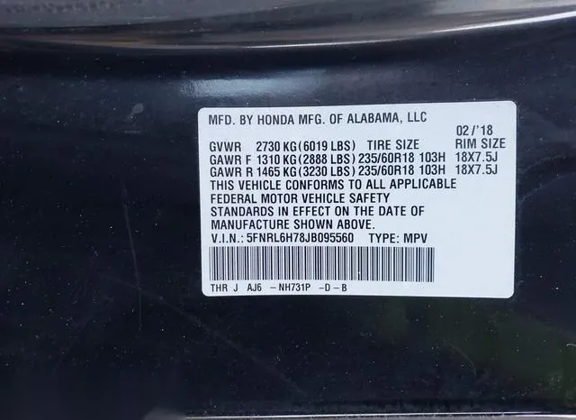 5FNRL6H78JB095560 2018 2018 Honda Odyssey- Ex-L 9