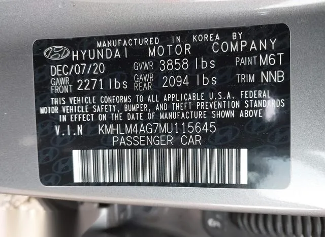 KMHLM4AG7MU115645 2021 2021 Hyundai Elantra- Sel 9