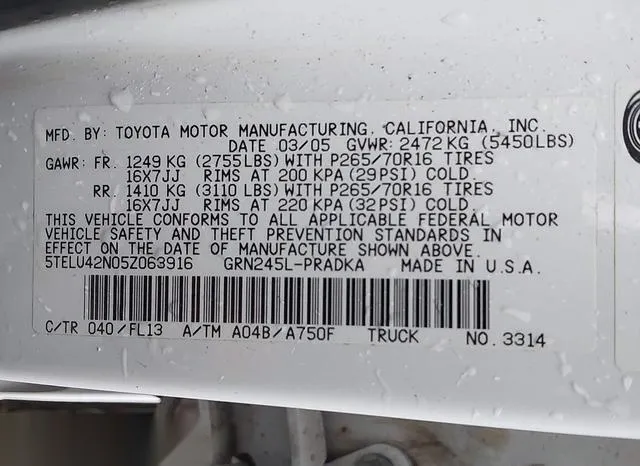 5TELU42N05Z063916 2005 2005 Toyota Tacoma- Double Cab 9