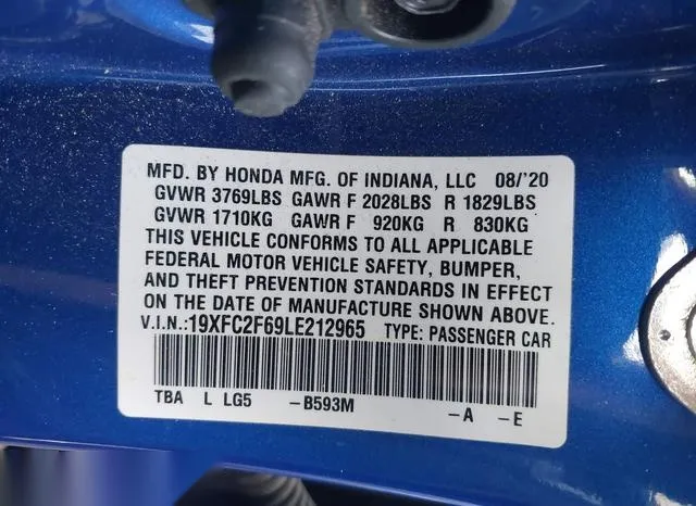 19XFC2F69LE212965 2020 2020 Honda Civic- LX 9