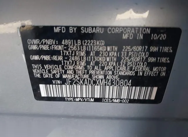 JF2SKADCXMH430804 2021 2021 Subaru Forester 9