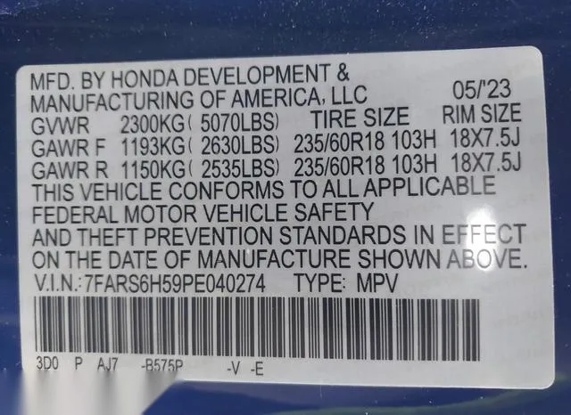 7FARS6H59PE040274 2023 2023 Honda CR-V- Hybrid Sport 9