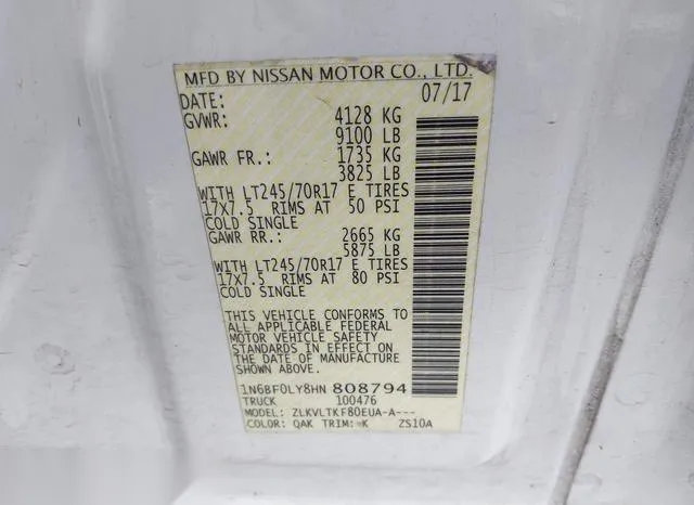 1N6BF0LY8HN808794 2017 2017 Nissan Nv Cargo Nv2500 Hd- Sv V6 9