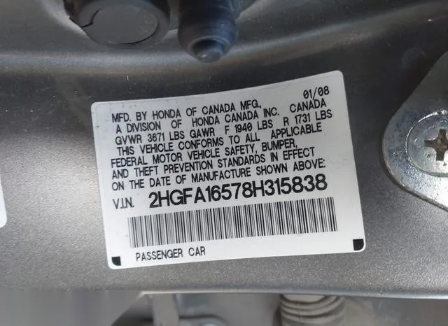 2HGFA16578H315838 2008 2008 Honda Civic- LX 9