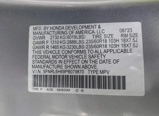 5FNRL6H69PB079870 2023 2023 Honda Odyssey- Ex-L 9