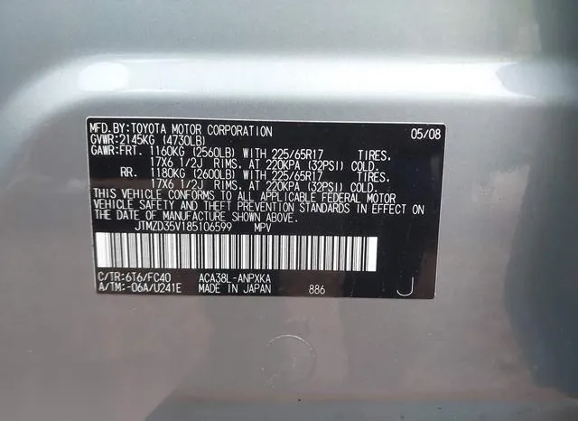 JTMZD35V185106599 2008 2008 Toyota RAV4 9