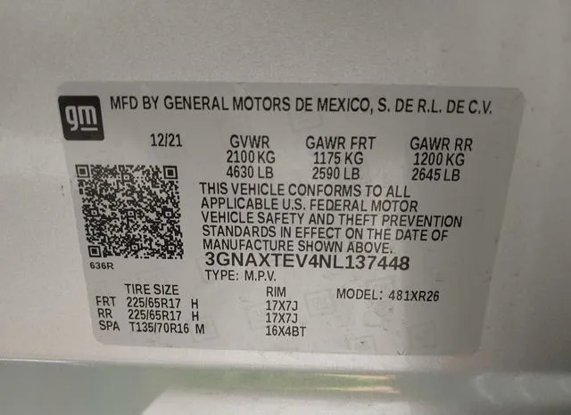 3GNAXTEV4NL137448 2022 2022 Chevrolet Equinox- Awd 2Fl 9