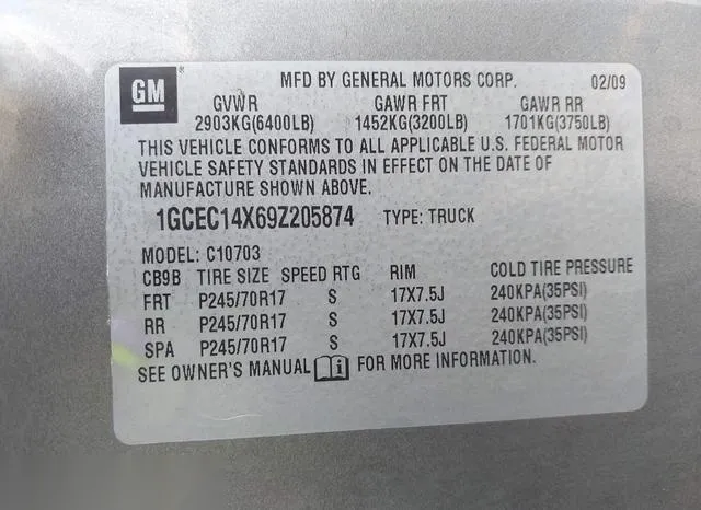 1GCEC14X69Z205874 2009 2009 Chevrolet Silverado 1500- Work 9