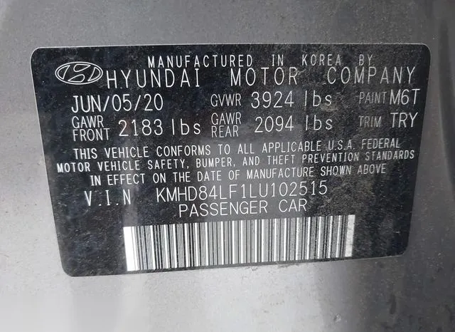 KMHD84LF1LU102515 2020 2020 Hyundai Elantra- Value Edition 9