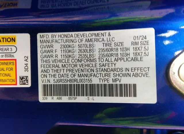 5J6RS5H80RL003155 2024 2024 Honda CR-V- Hybrid Sport-L 9