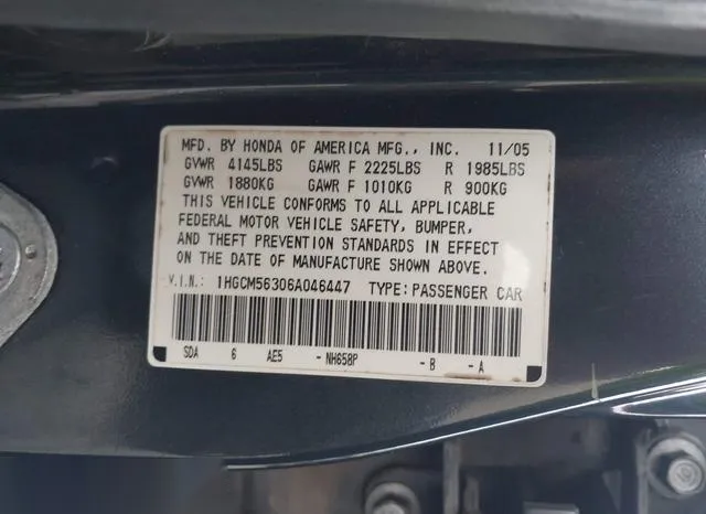 1HGCM56306A046447 2006 2006 Honda Accord- 2-4 SE 9