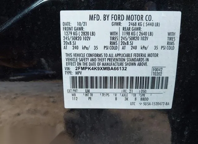 2FMPK4K9XMBA66132 2021 2021 Ford Edge- Titanium 9