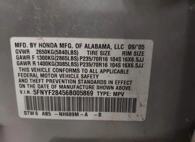 5FNYF28456B005869 2006 2006 Honda Pilot- EX 9