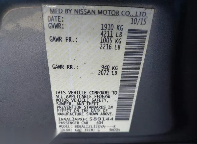 1N4AL3APXFC589144 2015 2015 Nissan Altima- 2-5 SV 9