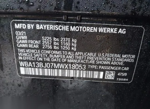 WBA13BJ07MWX18053 2021 2021 BMW 5 Series- 530I Xdrive 9