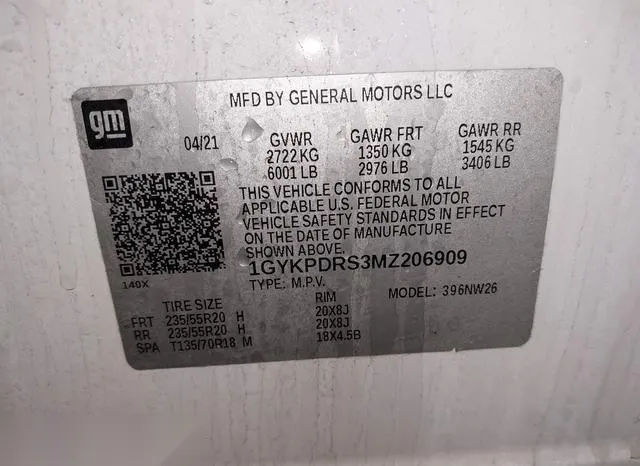 1GYKPDRS3MZ206909 2021 2021 Cadillac XT6- Premium Luxury 9