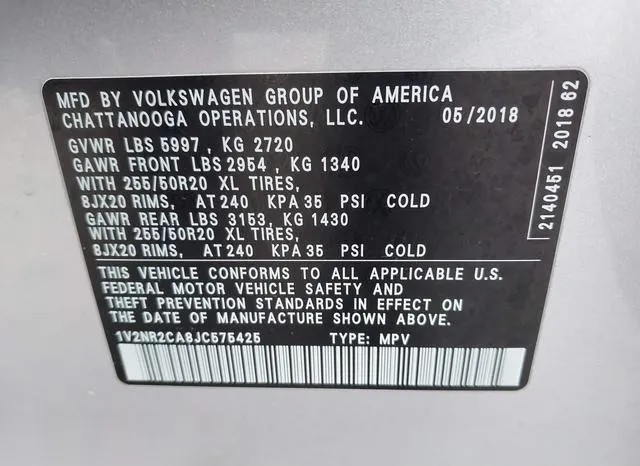 1V2NR2CA8JC575425 2018 2018 Volkswagen Atlas- 3-6L V6 Sel P 9