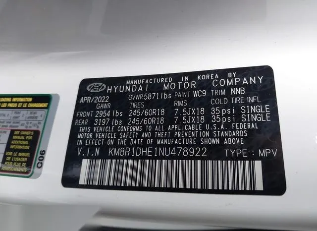 KM8R1DHE1NU478922 2022 2022 Hyundai Palisade- SE 9