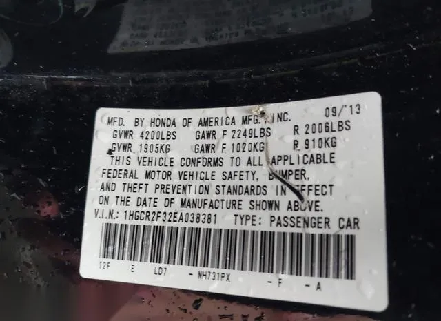 1HGCR2F32EA038381 2014 2014 Honda Accord- LX 9