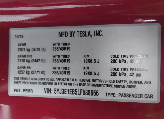 5YJ3E1EB5LF588966 2020 2020 Tesla Model 3- Long Range Dual 9