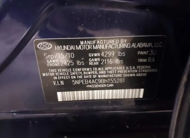 5NPEB4AC9BH155281 2011 2011 Hyundai Sonata- Gls 9