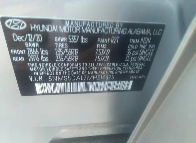 5NMS5DAL7MH314325 2021 2021 Hyundai Santa Fe- Calligraphy 9