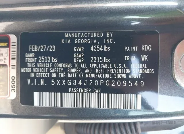 5XXG34J20PG209549 2023 2023 KIA K5- EX 9