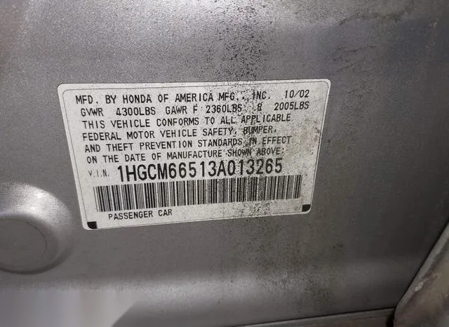 1HGCM66513A013265 2003 2003 Honda Accord- 3-0 EX 9