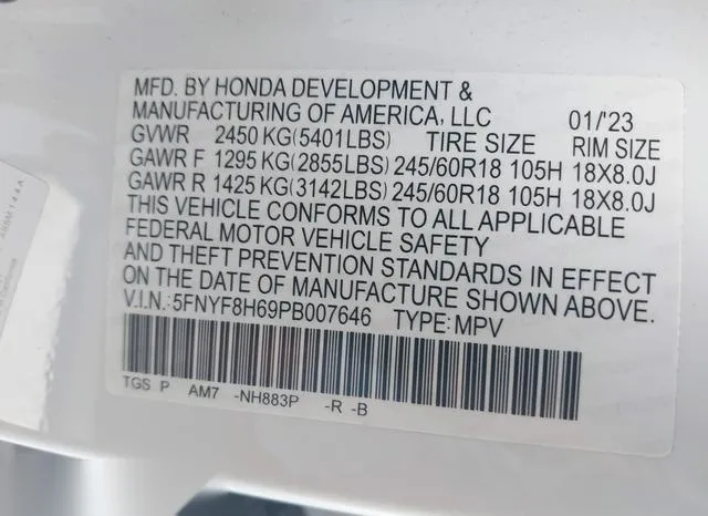 5FNYF8H69PB007646 2023 2023 Honda Passport- Awd Trailsport 9