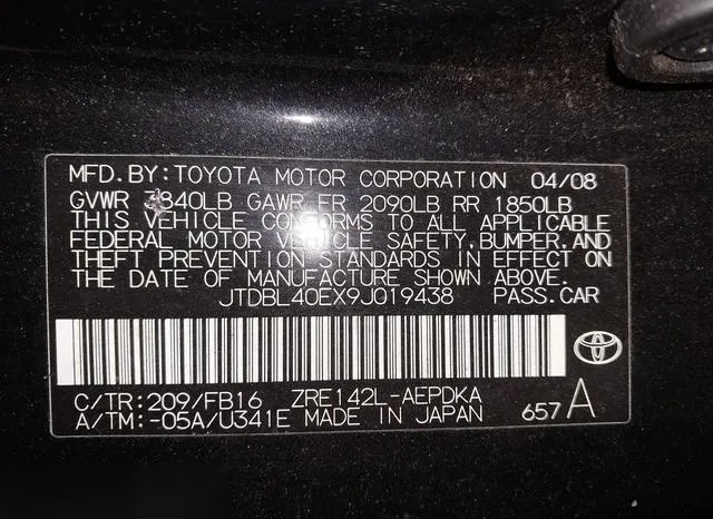 JTDBL40EX9J019438 2009 2009 Toyota Corolla- LE 9