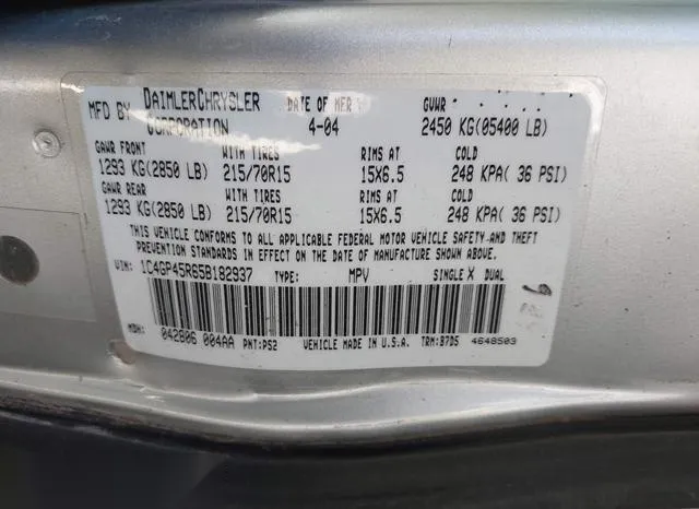 1C4GP45R65B182937 2005 2005 Chrysler Town and Country 9